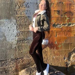 bear dance velvet chocolate brown flare leggings size large